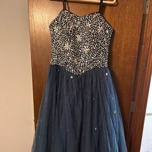Navy Blue A line Prom Gown